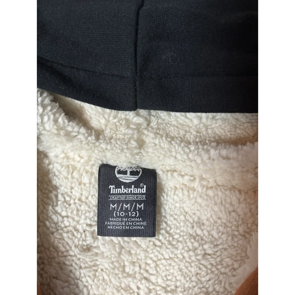 Timberland Full Zip Fleece Lined Pocket Hoodie Soft Brown/Black Youth Medium